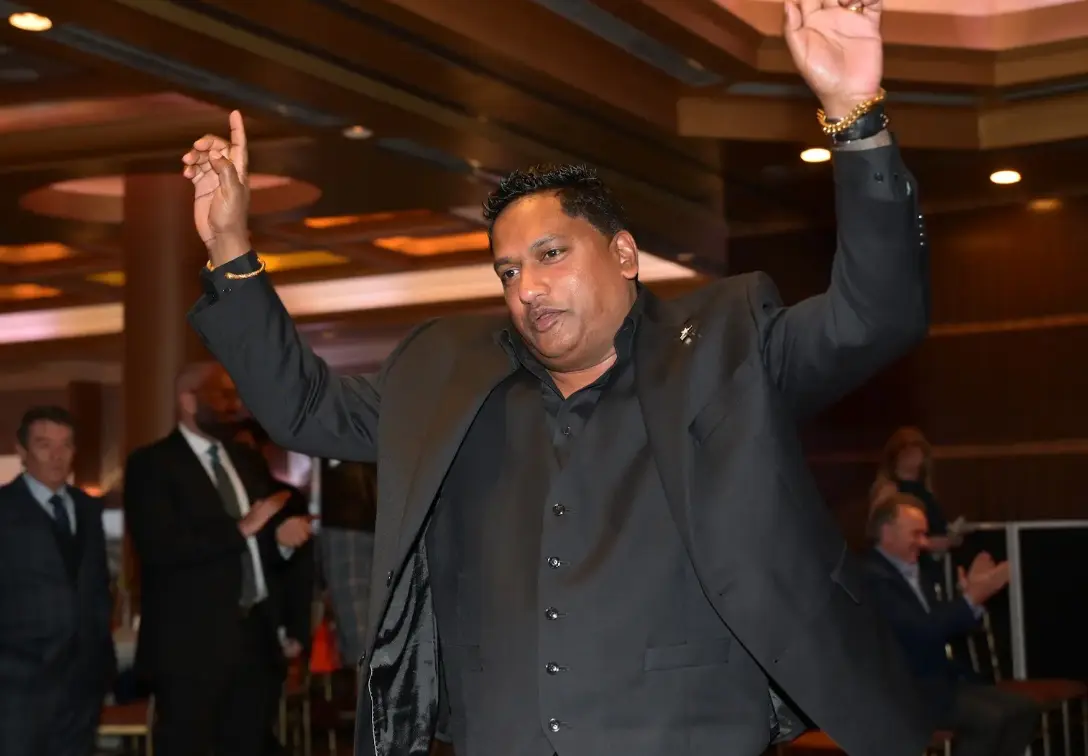 Navin Shivpal celebrating at the Schneps Media Health Care Heroes awards night