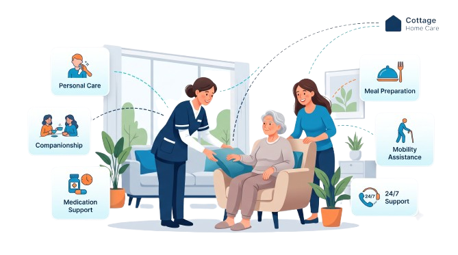 Cottage Home Care private pay caregiver supporting a client