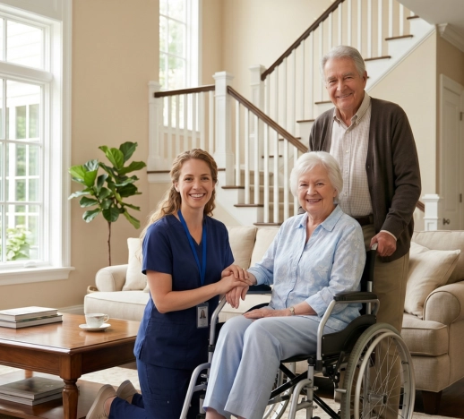 Family caregiver assisting a Connecticut resident with daily activities at home