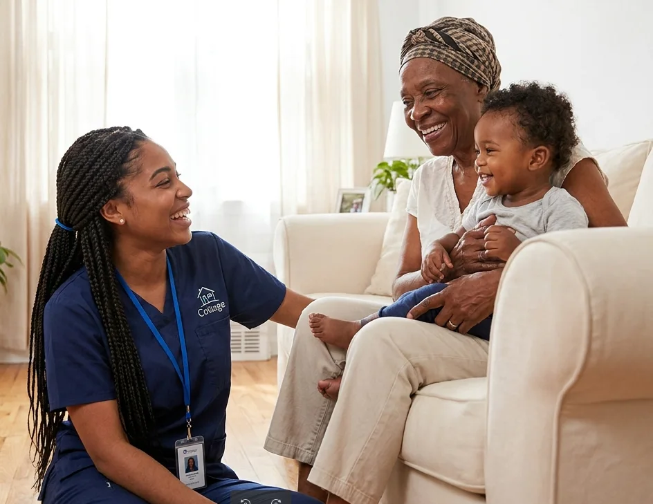 Caregiver and child in a wheelchair using a tablet together for therapy and engagement.