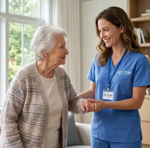 Private pay caregiver assisting elderly person at home in Connecticut